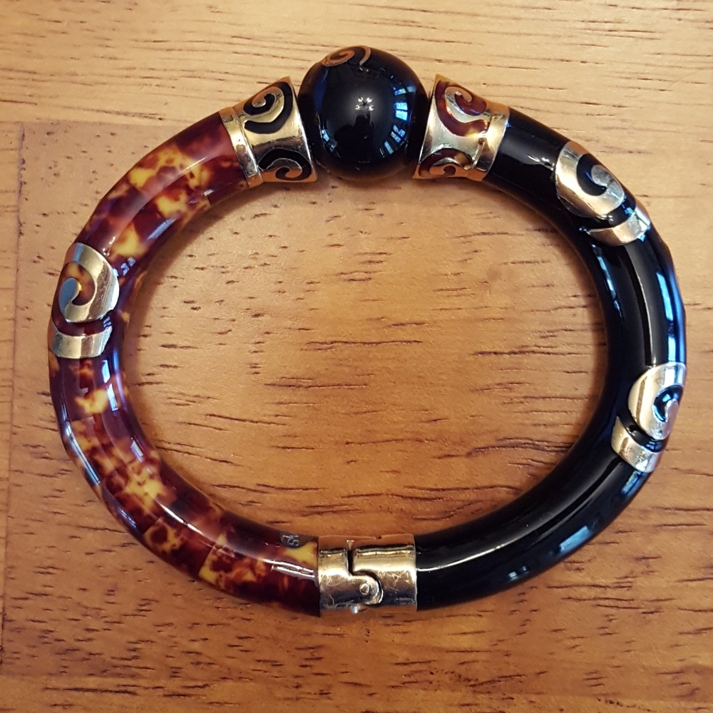 Vintage Tortoise & Black, 18k Bangle Bracelet